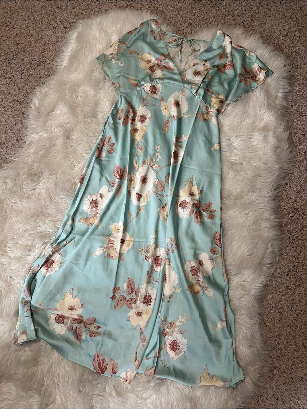 NWT a new day Mint Floral Maxi Dress with Cream and Brown Blooms